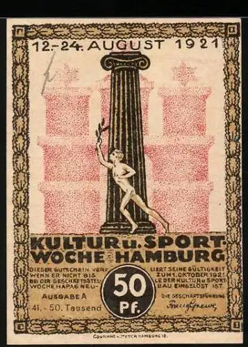 Notgeld Hamburg 1921, 50 Pfennig, Kultur u. Sportwoche, Handelsdampfer
