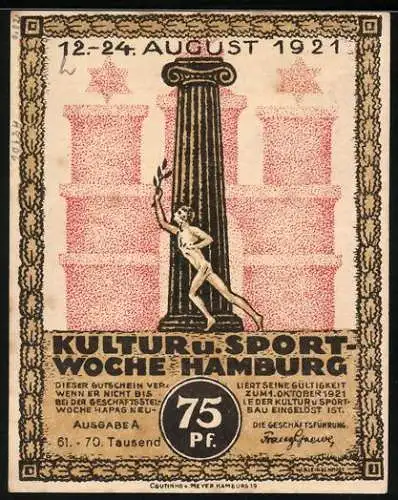 Notgeld Hamburg 1921, 75 Pfennig, Kultur u. Sportwoche, Kirche