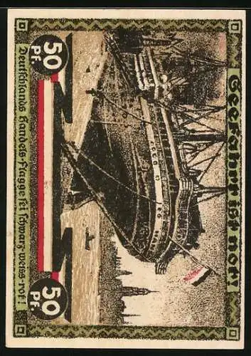 Notgeld Hamburg 1921, 50 Pfennig, Kultur u. Sportwoche, Dampfer mit Handelsflagge