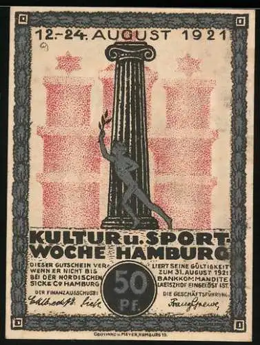 Notgeld Hamburg 1921, 50 Pfennig, Kultur u. Sportwoche, Dampfer am Hafen