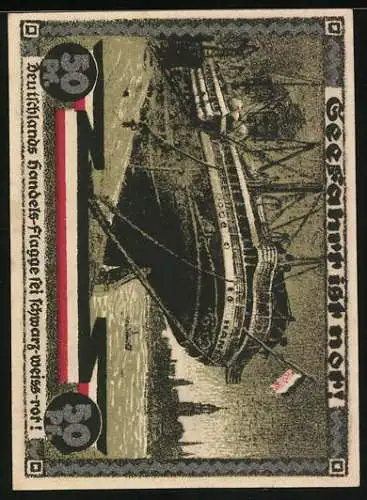 Notgeld Hamburg 1921, 50 Pfennig, Kultur u. Sportwoche, Dampfer am Hafen