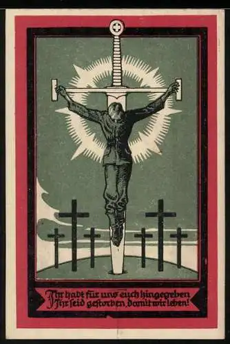 Notgeld Hamburg, Hamburger Warte 1921, 50 Pfennig, Gekreuzigter an einem Schwert, Warte