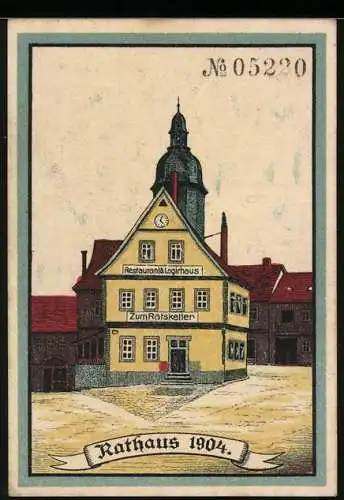 Notgeld Friedrichroda 1921, 50 Pfennig, 1. THüringer Landwirtschaft- Industrie- u. Gewerbe-Ausstellung, Rathaus