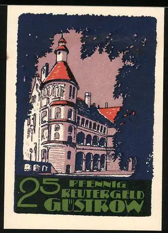 Notgeld Güstrow 1922, 25 Pfennig, Rathaus, Pferde auf einer Koppel