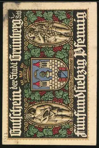 Notgeld Grünberg i. Schl. 1921, 75 Pfennig, Grünberghöhe, Stadtwappen