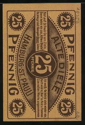 Notgeld Hamburg-St. Pauli 1921, 25 Pfennig, Hummel mit 2 Wassereimern