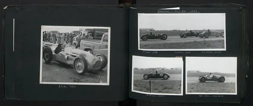 Fotoalbum mit 232 Fotografien Road Raceing 1952-1957, Goodwood, Silverstone, Autorennen, Motorrad, Ferrari, Mercedes 15