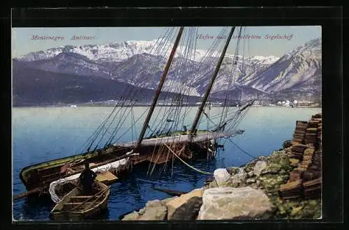 AK Antivari, Hafen mit zerstörtem Segelschiff