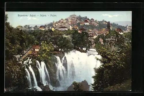 AK Jajce, Blick auf den Ort mit Wasserfällen