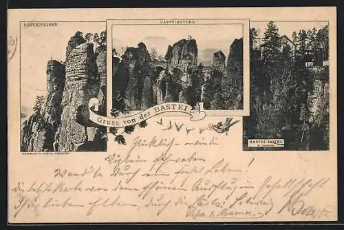 AK Bastei /Sächs. Schweiz, Bastei Hotel, Basteibrücke, Basteifelsen