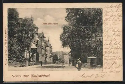 AK Wolfenbüttel, Bahnhofstrasse mit Brücke
