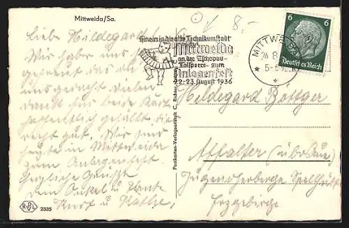 AK Mittweida, Rochlitzerstrasse, Ingenieurschule, Markt, Schwanenteich im Park