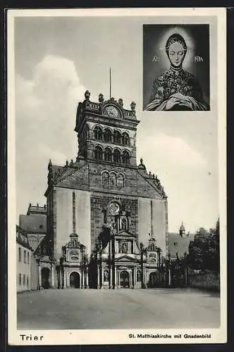 AK Trier, Wallfahrt zum Heiligen Rock 1933, St. Matthiaskirche mit Gnadenbild