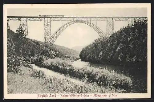AK Müngsten, Kaiser Wilhelm-Brücke m. Eisenbahn