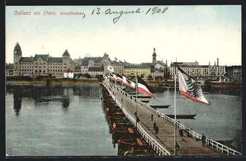 AK Coblenz am Rhein, Schiffbrücke und Uferansicht