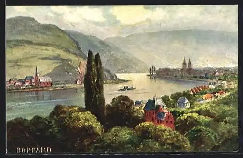 AK Boppard, Ortsansicht mit Dampfer