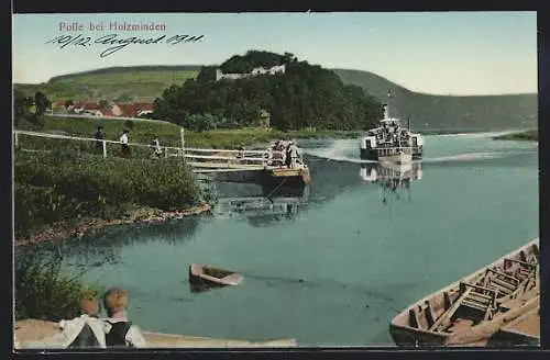 AK Polle bei Holzminden, Schiffsanlegestelle mit Dampfer