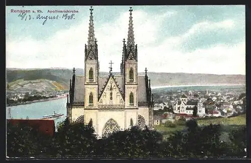 AK Remagen a. Rh., Apollinariskirche aus der Vogelschau
