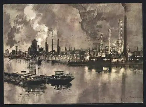 Künstler-AK Das Ruhrgebiet von ARAL, Ansicht des BV-Tanklagers Gelsenkirchen