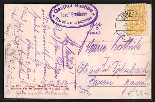 AK Buchau am Achensee, Ortsansicht mit Bergen