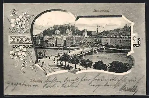 AK Salzburg, Staatsbrücke mit Kutschen