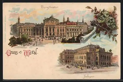 Lithographie Wien, Burgtheater und Hofoper, Masken