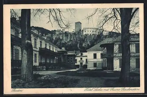 AK Baden, Hotel Sacher mit Ruine Rauthenstein