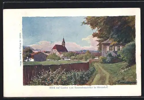 AK Oberndorf an der Salzach, Blick vom Bauernbräukeller aus nach Laufen