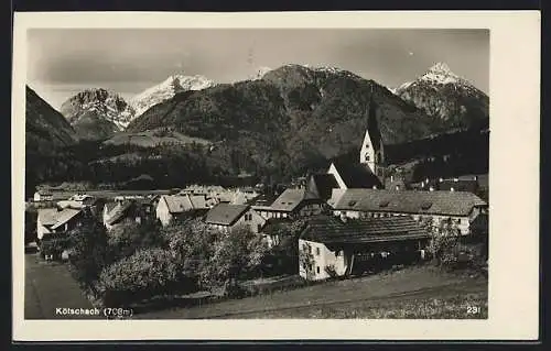 AK Kötschach, Ortsansicht mit Kirche aus der Vogelschau