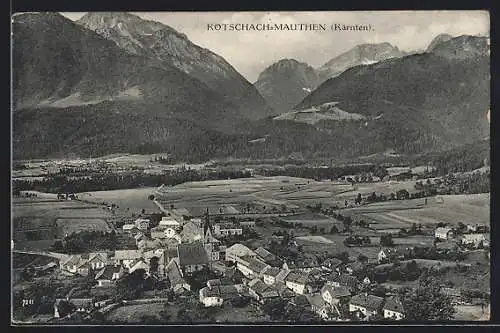 AK Kötschach-Mauthen, Ortsansicht aus der Vogelschau