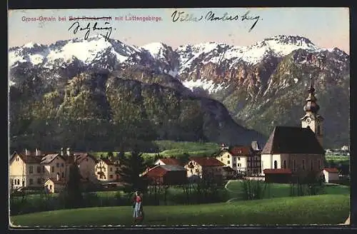 AK Grossgmain, Ortsansicht mit Lattengebirge