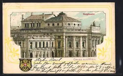 AK Wien, Burgtheater im Passepartout mit Wappen