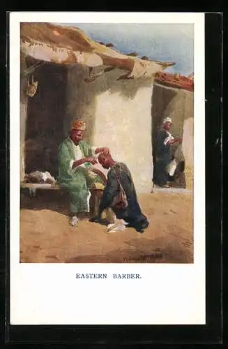 Künstler-AK Eastern Barber, arabischer Friseur bei der Arbeit