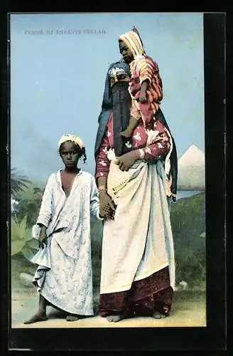 AK Femme et enfants Fellah, arabische Frau mit Kindern
