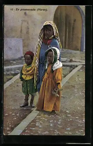 AK En promenade, Maroc, drei Kinder