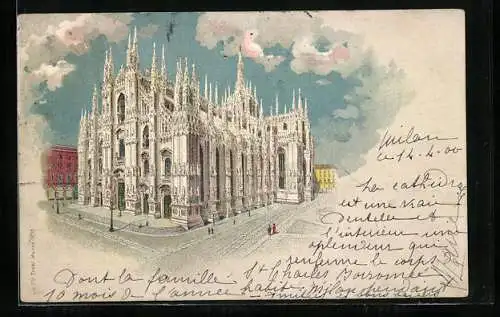 Lithographie Mailand, Blick auf den Mailänder Dom