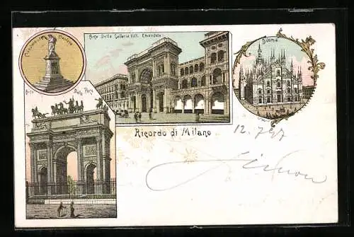 Lithographie Milano, Arco Della Pace, Arco Della Galleria Vitt. Emanuele, Duomo, Momnumento Mentana
