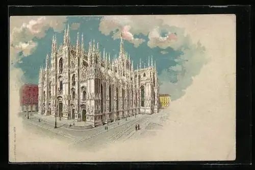 Lithographie Mailand, Blick auf den Mailänder Dom