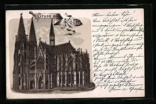 Lithographie Köln, Ansicht vom Dom