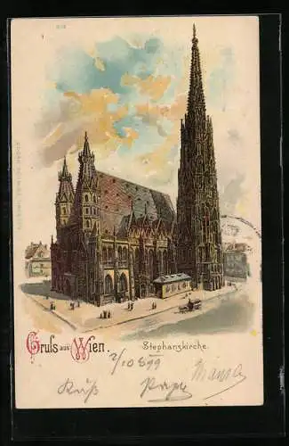Lithographie Wien, Strassenpartie an der Stephanskirche