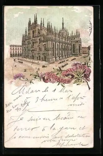 Lithographie Milano, Ansicht vom Dom