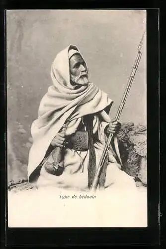 AK Type de bédouin, Arabischer Mann mit Speer