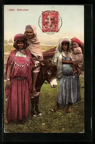 AK Bedouines, arabische Einheimische mit Esel