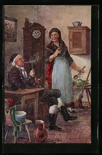 Künstler-AK Zepelin, Zepeliner Bauern in Tracht