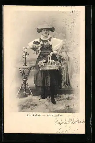 AK Vierländerin mit Blumenkorb, Alsterpavillon