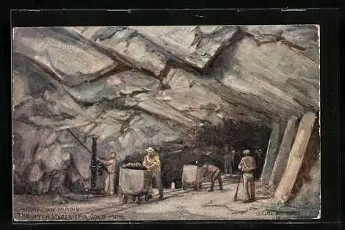 Künstler-AK Bergmänner in der Goldmine