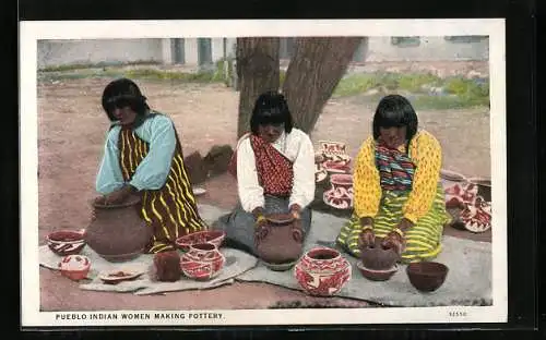 AK Pueblo Indian Women Making Pottery