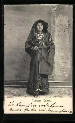 AK Costume Maltese, Frau in europäischer Kleidung