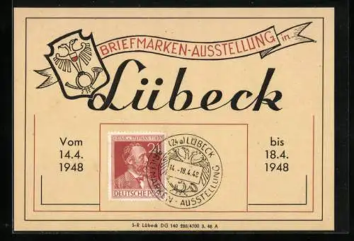 Künstler-AK Lübeck, Briefmarkten-Ausstellung 1948, Wappen