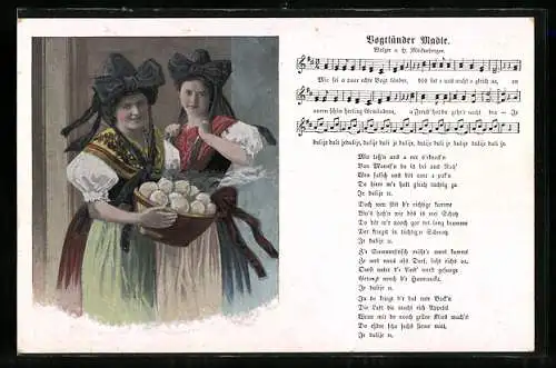 Lied-AK Hilmar Mückenberger: Vogtländer Madle, Zwei Frauen mit einer Schüssel Knödel